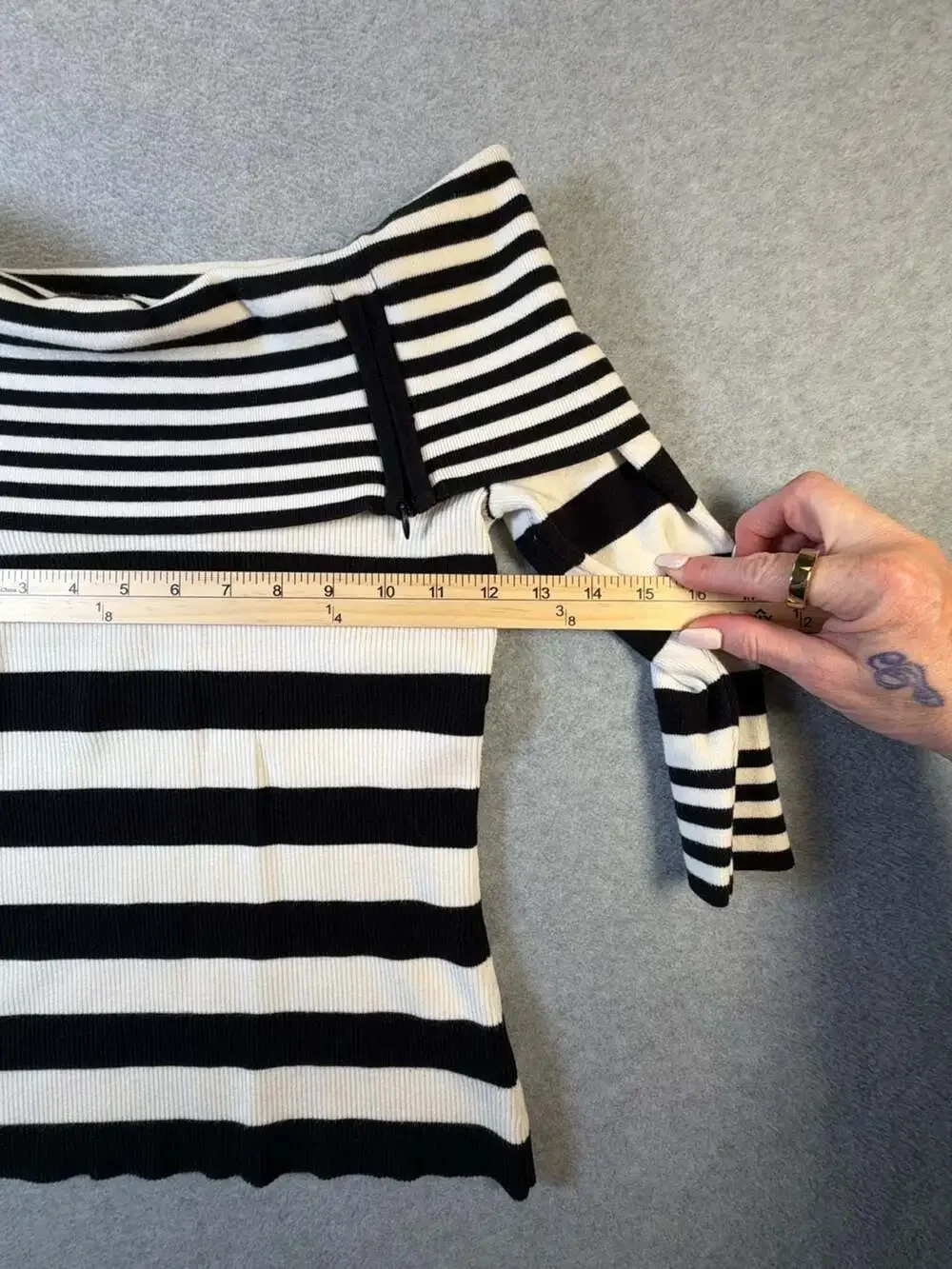 White House Black Market Black White Striped Off The Shoulder Knit Sweater